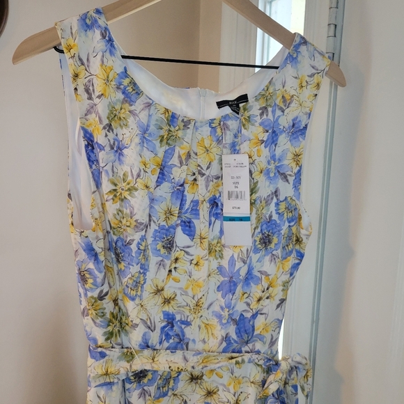 NWT R & K Blue Watercolor Floral Sleeveless Spring/Summer Dress, Size 16 - Picture 3 of 11